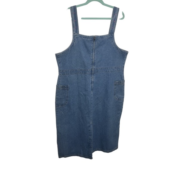 Women’s Y2K Cottagecore Denim Overall Dress Floral Embroidered Modest Pockets 1X - Picture 3 of 4